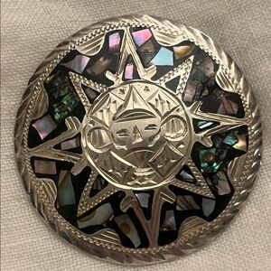 Vintage Sterling Silver With Inlay Abalone Stones Brooch Pendant